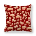 Close-up detail of linen pillow cover with vibrant red base and pink pig pattern print - Red Background Pink Pigs Style (7) / 18x18 Inch