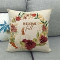 Housse de coussin en lin automne avec citrouille blanche et motif floral Welcome Fall - 45x45cm / Style Citrouille Bienvenue d'Automne (5)