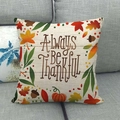Linen fall pillow cover with autumn leaves, pumpkin and Always Be Thankful print - Always Be Thankful Style (6)