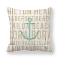 Thick peach skin square pillow case with vintage nautical anchor and beach name print - Anchor Nautical Style / 45cm x 45cm
