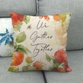 Linen pillow cover with We Gather Together lettering and autumn fruit patterns - We Gather Together Style (10)