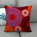 Red square linen pillowcase with colorful mandala patterns on a grey fabric sofa - Red Base Bohemian Spiral Pattern(4) / 45x45cm