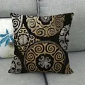 Linen pillowcase with vintage gold and silver mandala pattern on grey fabric sofa - Black Base Gold Silver Mandala Pattern(3) / 45x45cm