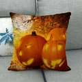 Halloween linen pillowcase featuring glowing pumpkins and full moon on a gray sofa - Glowing Jack-O-Lantern Moon Night Style (5)