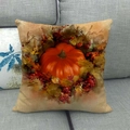 Autumn linen pillowcase with watercolor pumpkin and maple leaf design on gray sofa - Large Pumpkin and Red Berries Autumn Style (9)