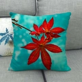 Close-up of linen pillowcase with autumn maple leaves on a grey fabric sofa - Blue Background Three Maple Leaves (9)