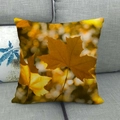 Linen autumn throw pillow case with painted maple leaves on a grey fabric sofa - 45x45cm / Gold and Brown Bokeh Fallen Leaves Style(7)