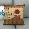 Detail von Leinen Kissenbezug mit Kürbis Cupcake Motiv und herbstlichem Text - Kürbis-Cupcake (1)