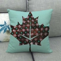 Detailed texture of linen pillowcase with autumn maple leaf print on a gray sofa - Geometric Dotted Art Maple (12)