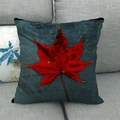 Linen maple leaf throw pillow cover on grey sofa for Thanksgiving autumn home decor - 45x45cm / Deep Blue-Grey Background Red Maple Style(10)