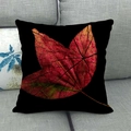 Detail of red maple leaf print on black linen pillow cover on a grey sofa - 45x45cm / Black Background Reddish-Brown Realistic Maple Style(13)
