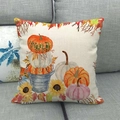 Detail of linen pillowcase with autumn pumpkin and sunflower harvest pattern - Autumn Harvest Colorful Pumpkins (2)