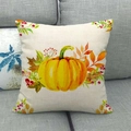 Detailed texture of linen pillowcase with watercolor pumpkin and autumn leaf patterns - Realistic Large Pumpkin Red Berries (4)