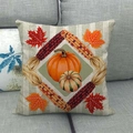 Linen pillow cover with pumpkin and maple leaf harvest pattern on a grey sofa - Plaid Pumpkin Autumn Leaves (9)
