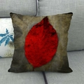 Detailed texture of fall linen pillowcase featuring a vivid red maple leaf pattern - 45x45cm / Vintage Textured Red Leaf Style(17)