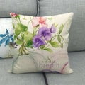 Close-up of linen pillowcase with watercolor pumpkin and autumn breath floral print - Autumn Breath Watercolor Floral (9)