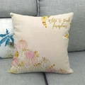Detail of pink and gold pumpkin floral patterns on square linen autumn pillowcase - White & Pink Pumpkins Flowers (13)