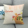 Detail of linen pillow cover with Autumn typography, pumpkin, and sunflower prints - Autumn Pumpkin Sunflower Cart (12)