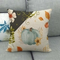 Close-up of linen pillowcase featuring teal pumpkin and autumn maple leaf embroidery - Teal Pumpkin Maple Leaf Decor (11)