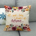Detail of linen pillowcase with floral prints and I dream of Autumn script text - I Dream Of Autumn (2)
