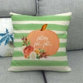 Detail of linen pillowcase with green stripes, pumpkins and falling for fall slogan - Falling For Fall Stripes (7)