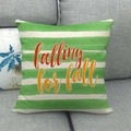 Autumn linen pillowcase with green stripes and falling for fall text on sofa - Falling For Fall Green Stripes (8)