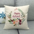 Detail of Happy Autumn linen pillowcase texture and floral print on a gray sofa - Happy Autumn (9)