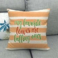 Close-up of autumn pumpkin pillow case with orange stripes and fallen leaves quote - My Favorite Leaves Are Falling Ones (13)