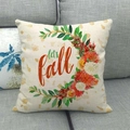 Fall pumpkin wreath linen throw pillow cover with Let's Fall lettering on gray sofa - Let's Fall (12)