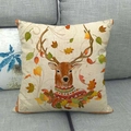 Linnen kussenhoes met handgetekende eland en kleurrijke herfstbladeren voor de bank - Hert Patroon (3) / 45x45cm