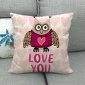 Linen decorative square pillow with cartoon owl and Love You text on a grey sofa - Pink Sweater Owl LOVE YOU Pattern (17) / 18x18 Inch