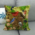 Fodera per cuscino in lino con uccelli colorati e casetta per uccelli autunnale - Stile Casetta per Uccelli in Legno (6)