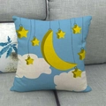 Linen square pillowcase with yellow moon and stars over light blue background - Cartoon Moon Stars Pattern (1) / 45x45cm