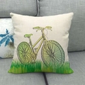 Linen decorative pillow cover with fresh green bicycle print on a grey fabric sofa - Vintage Bicycle Pattern (4) / 45x45cm