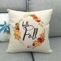 Linen autumn throw pillow case with hello fall slogan and colorful floral wreath design - Hello Fall Painted Wreath Style (5)