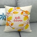 Linen autumn throw pillow cover with maple leaf wreath and Hello Autumn text design - Hello Autumn Red Script Style (12)