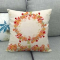 Detail of linen pumpkin wreath pillowcase on a grey fabric sofa with clear fabric texture - Colorful Autumn Floral Ring Style (15)
