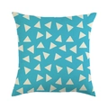 Housse de coussin en lin avec motifs triangles sarcelle et texture canevas naturel - Bleu Lac Avec Triangles Crème Style (1)