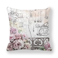 Housse de coussin tour Eiffel en peau de pêche avec motif floral vintage français - 45x45 cm / Motif Fleuriste & Café Français (1)