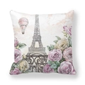 Peach skin pillow cover with Eiffel Tower, hot air balloon, and pink roses on white background - 18x18 Inch / Hot Air Balloon & Eiffel Tower Pattern (6)