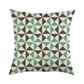 Housse de coussin en lin avec motifs géométriques de triangles en bleu et gris - Style Tableau Blocs Géométriques Cyan Gris Foncé (3)