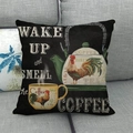 Housse de coussin en lin avec motif coq et café vintage sur fond noir - Standard / Style Coq Café (1)