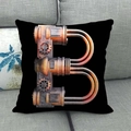 Κάλυμμα μαξιλαριού steampunk με μεταλλικό τρισδιάστατο γράμμα Β σε γκρι καναπέ - 45x45cm / Μηχανικό Στυλ Γράμμα Β (2) / Μαύρο