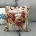 Housse de coussin vintage avec motif coq et imprimé café français en lin rustique - 45x45 cm / Style de Coq Coloré Café et Vin (2)