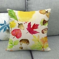 Detail of linen pillowcase with autumn maple leaves and mushroom watercolor print - Watercolor Pumpkin Acorn Mushroom Illustration Style