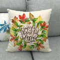 Linen Thanksgiving pumpkin wreath pillow cover with Grateful Thankful Blessed print on sofa - Three-color Maple Leaf Wreath Grateful Style