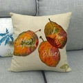 Detail of linen Thanksgiving pillow cover featuring fall leaves and motivational quotes - Three Leaves Text Style
