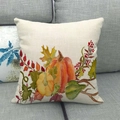 Detalle del estampado de calabaza y hojas de arce en funda de cojín de lino beige - Estilo Cosecha de Otoño Calabaza Hoja de Arce (2) / 45x45 cm
