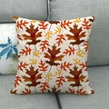 Detailed close-up of maple leaf patterns on linen fall harvest throw pillow cover - Dense Maple Pattern Style