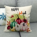 Fall watercolor pumpkins linen pillowcase with Happy Fall Y'all text on sofa - 18x18 Inch / Colorful Pumpkin Maple Leaf (HAPPY fall y'all)